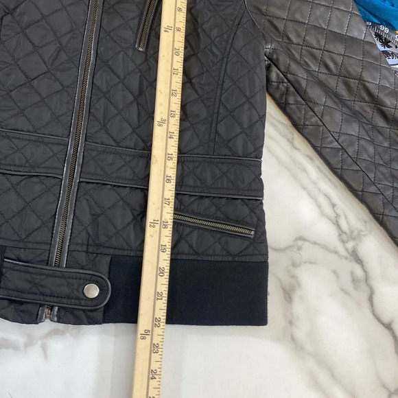 Teenflo Jacket Womens 10 Black Quilted Zip Up Winter Faux Leather Moto Mock Neck - Picture 9 of 13